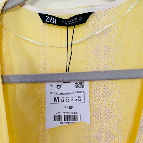 Zara Ruffled Sleeve Embroidered Peasant Wrap Top Yellow Size Medium - Picture 7 of 13